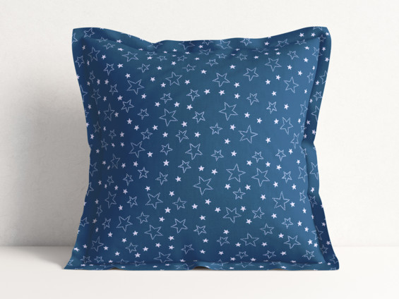 Față de pernă din bumbac cu tiv decorativ - model 016 - steluțe albe pe albastru