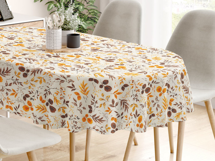 Față de masă decorativă  LONETA - model 537 frunze în maro și portocaliu - ovală