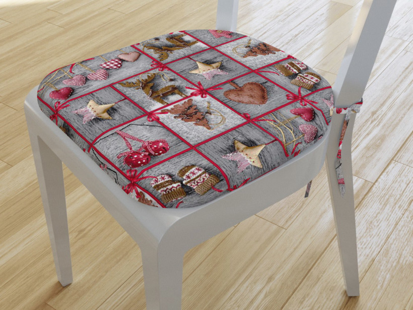 Pernă pentru scaun colțuri rotunde 39x37cm LONETA - model 160 - decorațiuni de Crăciun pe gri