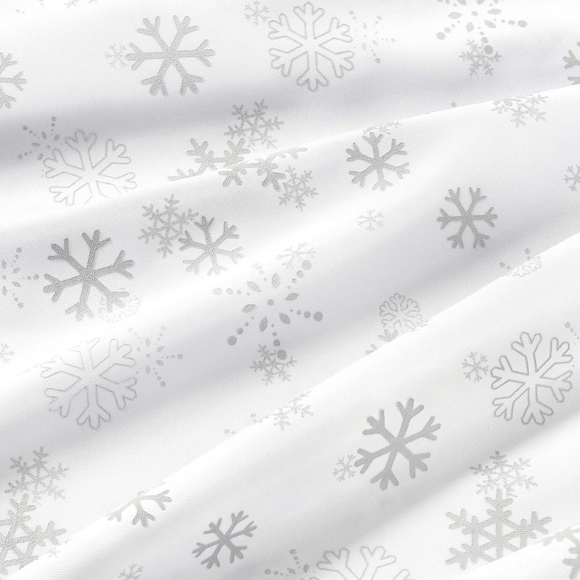 Țesătură teflonată pentru fețe de masă - fulgi argintii pe alb