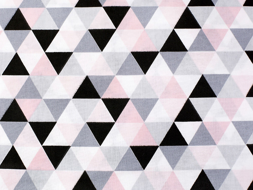 Țesătură din bumbac 100% SIMONA - triunghiuri roz și gri