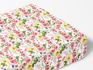 Cearceaf de pat din bumbac cu elastic - model 047 grădină înflorită