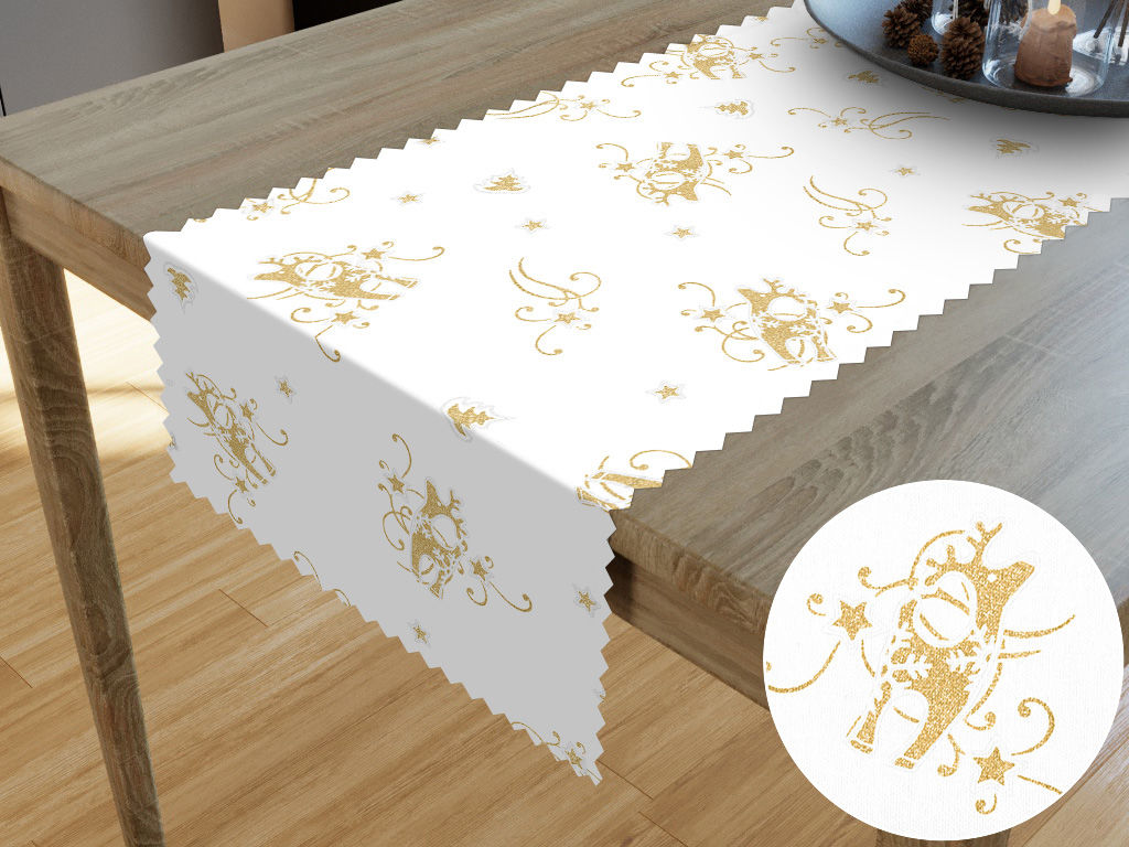 Napron de masă din teflon - model 417 de Crăciun - reni aurii pe alb