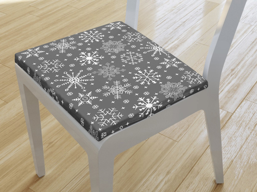 Pernă pentru scaun 38x38 cm - model 091 de Crăciun - fulgi de zăpadă pe gri