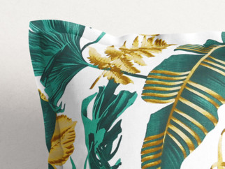 Față de pernă din bumbac cu tiv decorativ - model 048 frunze de palmier pe alb