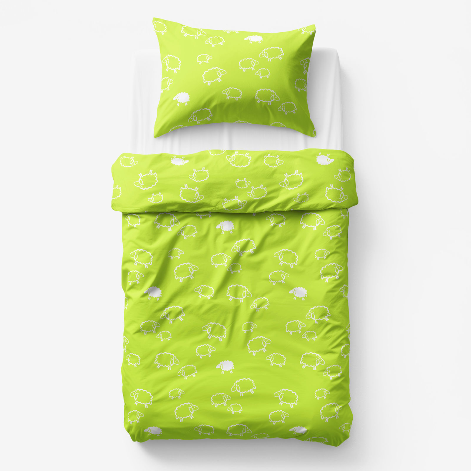 Lenjerie de pat pentru copii din 100% bumbac - oișoare albe pe verde deschis