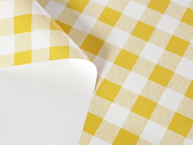 Față de masă din PVC cu textil - carouri galbene