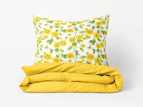 Lenjerie de pat Duo 100% bumbac - model 071 floarea-soarelui și Uni galben