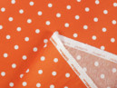 Țesătură decorativă LONETA - model 337 puncte albe pe portocaliu - lățime 140 și 280 cm