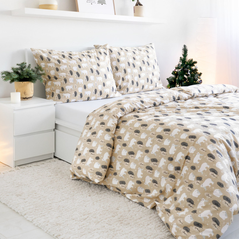 Lenjerie de pat flanel - model de Crăciun - urși polari