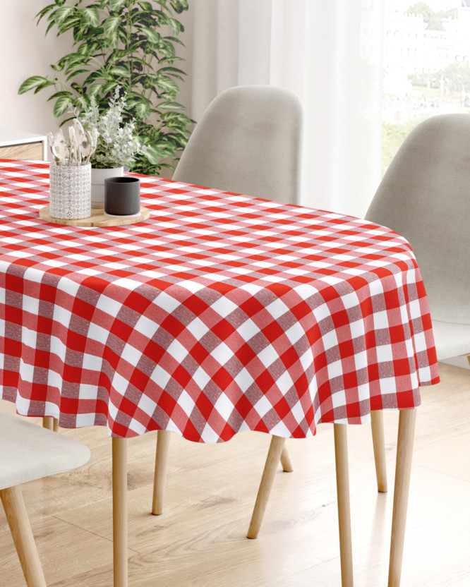 Față de masă decorativă  MENORCA - carouri mari roșii și albe - ovală