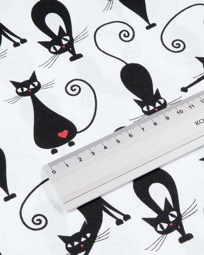 Țesătură SIMONA 100% bumbac - pisici negre pe alb