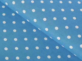 Țesătură decorativă LONETA - model 338 puncte albe pe albastru - lățime 140 și 280 cm