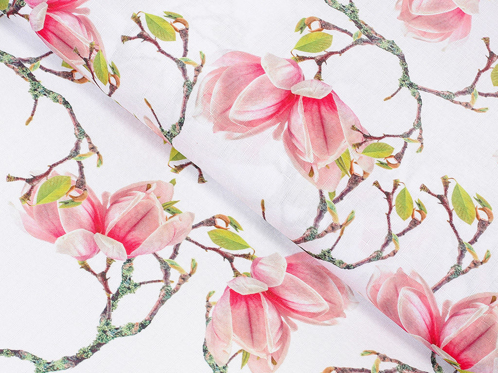 Țesătură teflonată pentru fețe de masă - model 064 magnolii roz