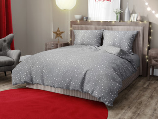 Lenjerie de pat din 100% bumbac - model 513 - steluțe albe pe gri deschis