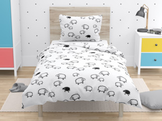 Lenjerie de pat din bumbac pentru copii - model 1021 - oișoare negre pe alb