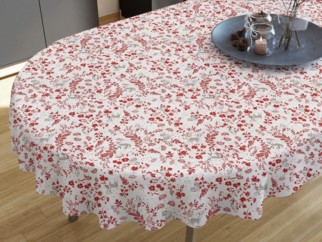 Față de masă decorativă  LONETA - model 364 flori roșii și animale din pădure - ovală