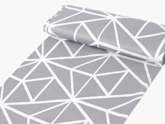 Țesătură din bumbac satinat Deluxe - model 1049 forme geometrice albe pe gri - metraj - lățime 240 cm