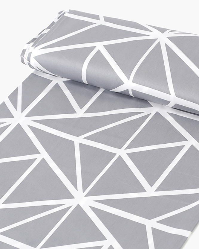 Țesătură din bumbac satinat Deluxe - forme geometrice albe pe gri