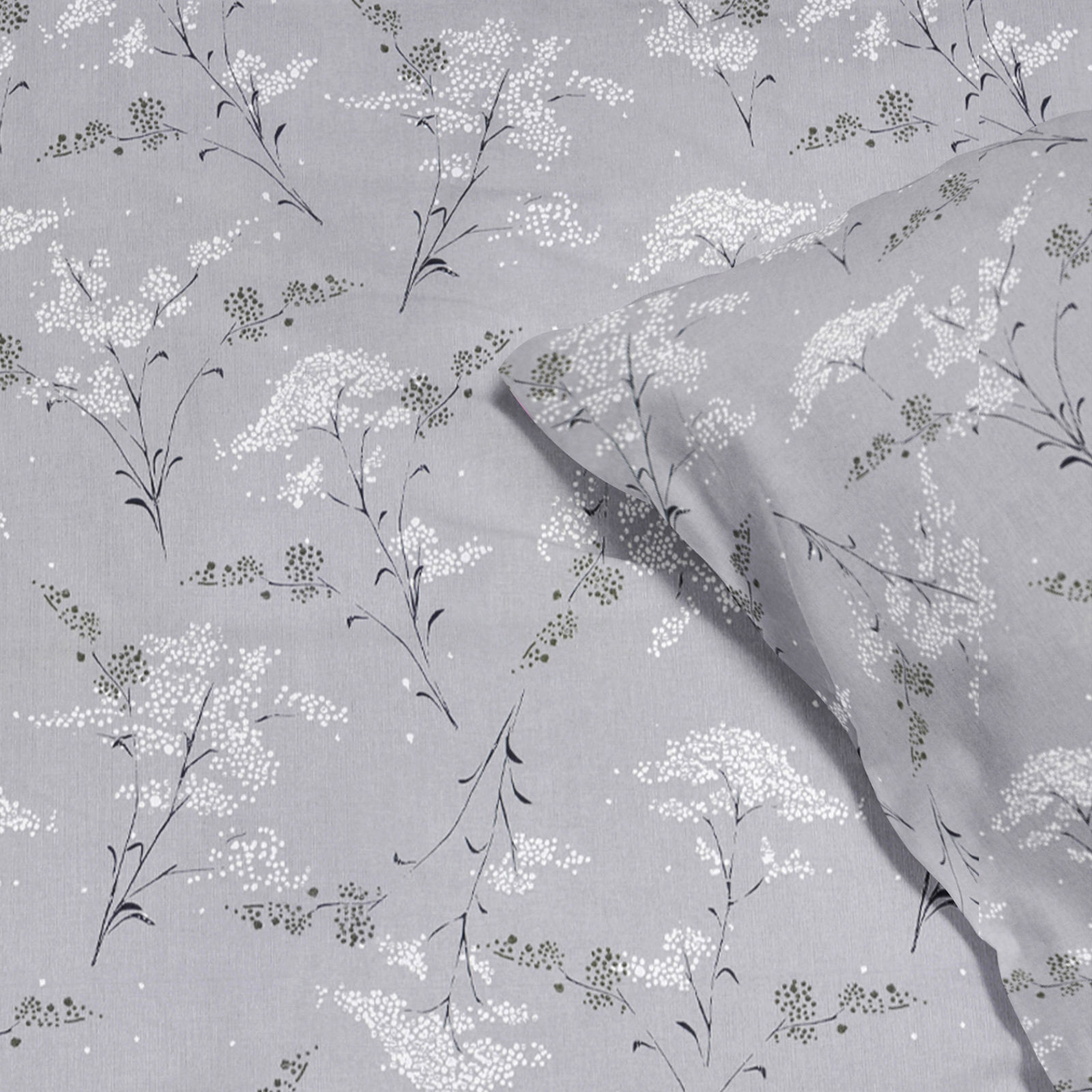 Lenjerie de pat din flanel - flori japoneze pe gri