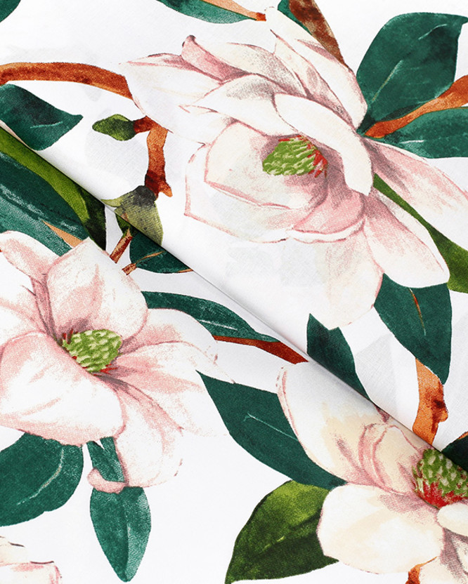 Țesătură SIMONA 100% bumbac - magnolie cu frunze