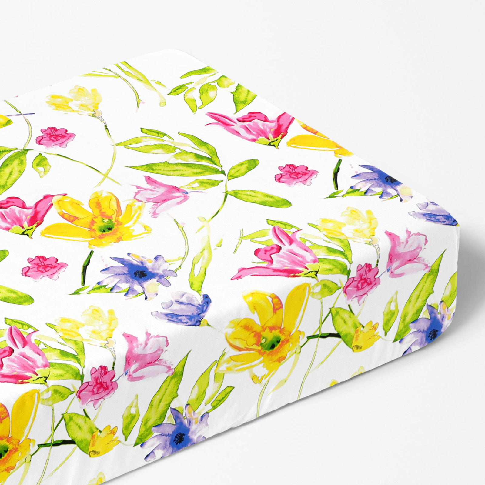Cearceaf de pat bumbac 100% cu elastic - flori acuarelă