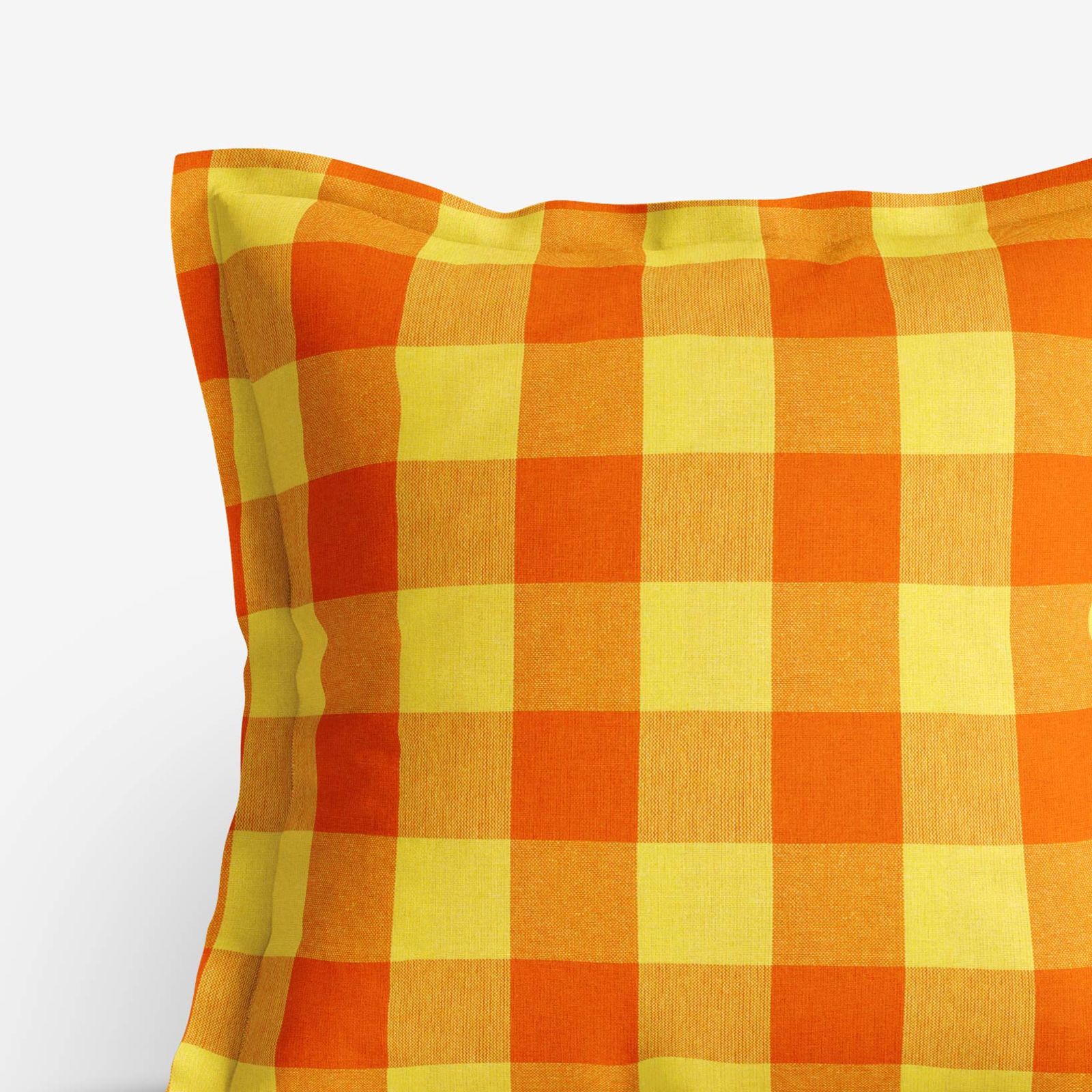 Față de pernă din bumbac cu tiv decorativ KANAFAS - carouri mari galben-portocaliu