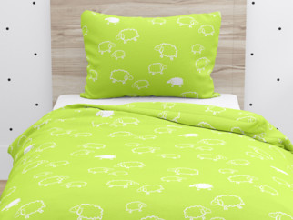 Lenjerie de pat din bumbac pentru copii - model 1020 - oișoare albe pe verde deschis