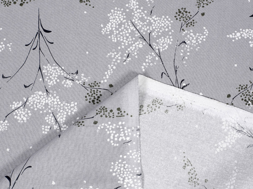 Țesătură SIMONA 100% bumbac - flori japoneze pe gri