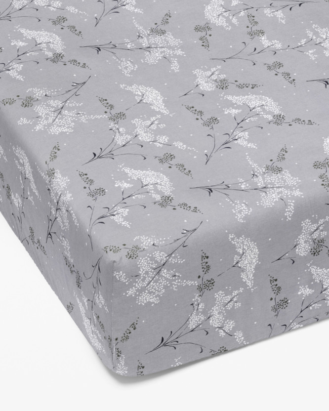 Cearceaf de pat bumbac 100% cu elastic - flori japoneze pe gri