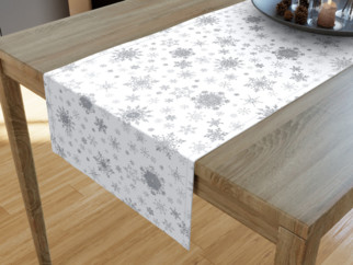 Napron de masă din bumbac exclusiv - model 028 - fulgi de zăpadă argintii pe alb