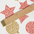 Țesătură decorativă VERONA - model 420 - simboluri de Crăciun roșii și aurii pe alb - lățime 140 cm