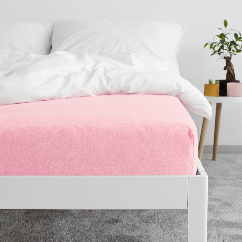 Cearceafuri de pat din terry cu elastic - roz