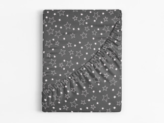 Cearceaf de pat din bumbac cu elastic - model 017 - steluțe albe pe gri