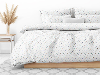 Lenjerie de pat de lux din bumbac satinat - model 1023 - buline colorate pe alb