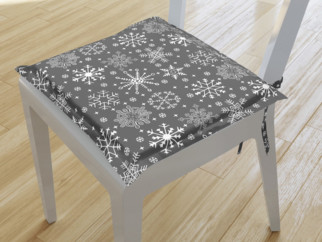 Pernă pentru scaun cu tiv decorativ 38x38 cm - model 091 de Crăciun - fulgi de zăpadă pe gri