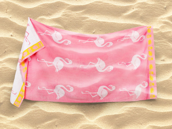 Prosop de plajă frotir FLAMINGO - roz deschis 90x180 cm