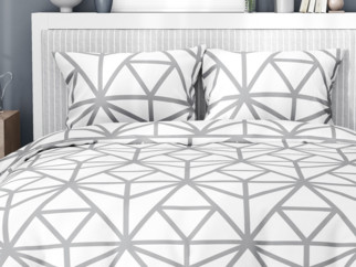 Lenjerie de pat de lux din bumbac satinat - model 1050 forme geometrice gri pe alb