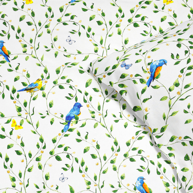 Lenjerie de pat din 100% bumbac - păsări colorate în grădină