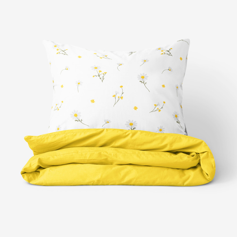 Lenjerie de pat din 100% bumbac Duo - mușețel cu galben