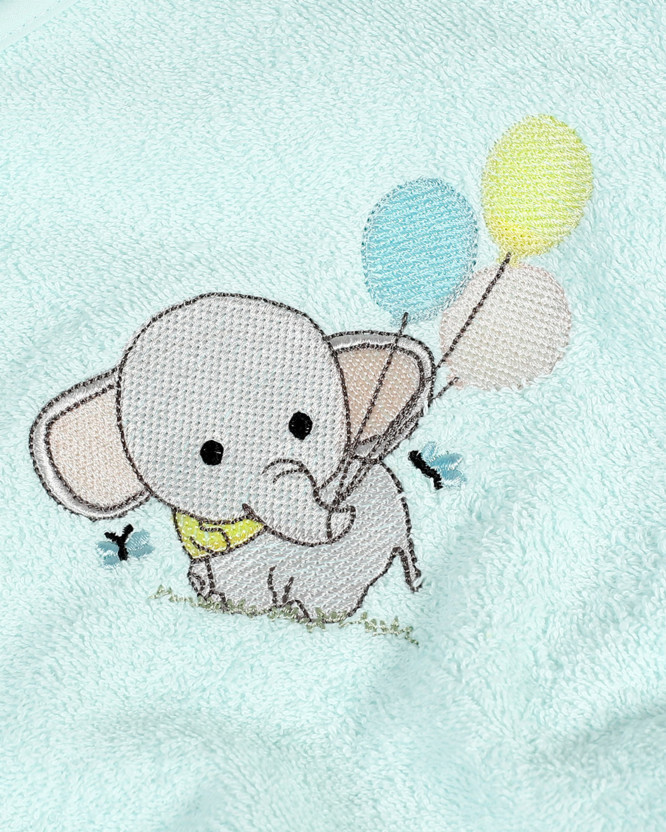 Prosop de mâini din frotir LILI pentru copii - mentă - elefant cu baloane