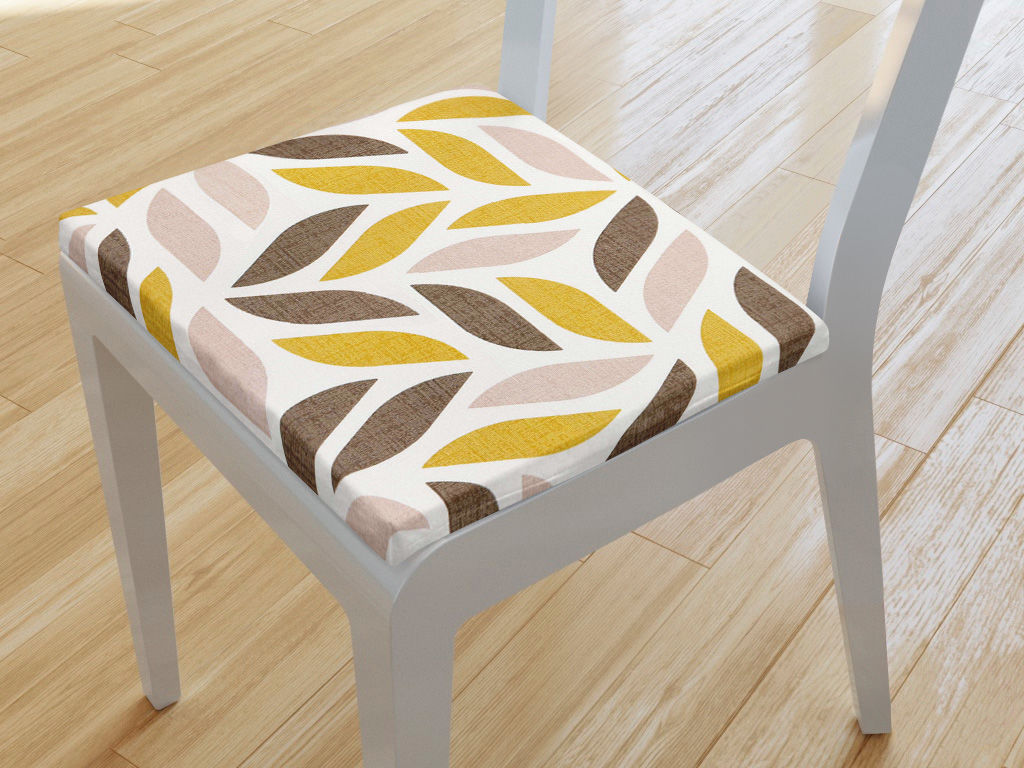 Pernă pentru scaun 38x38 cm - LONETA - frunze geometrice aurii și maro