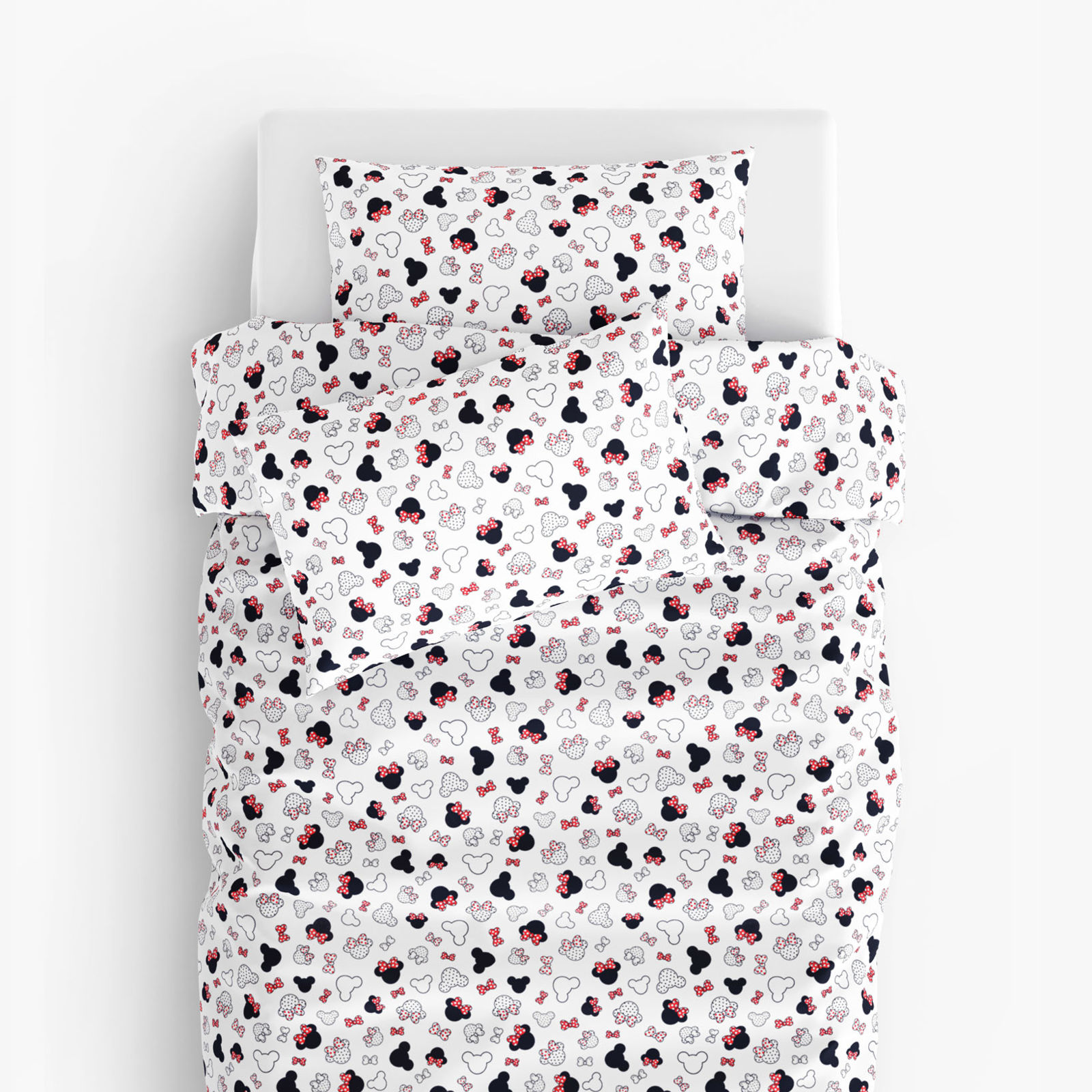 Lenjerie de pat pentru copii din 100% bumbac - Mickey Mouse cu fundiță