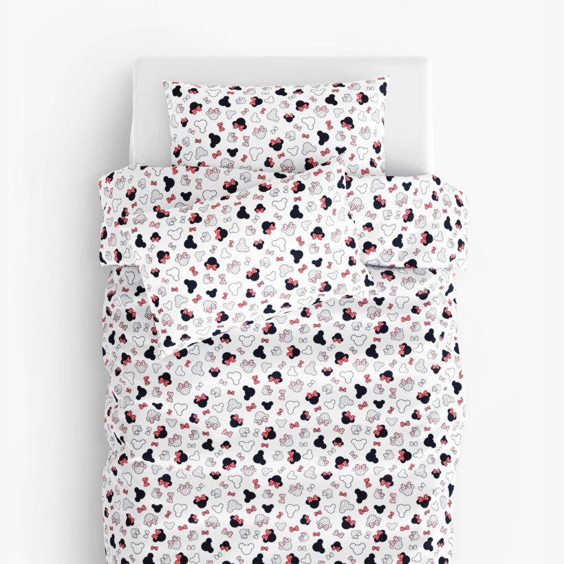 Lenjerie de pat pentru copii din 100% bumbac - Mickey Mouse cu fundiță
