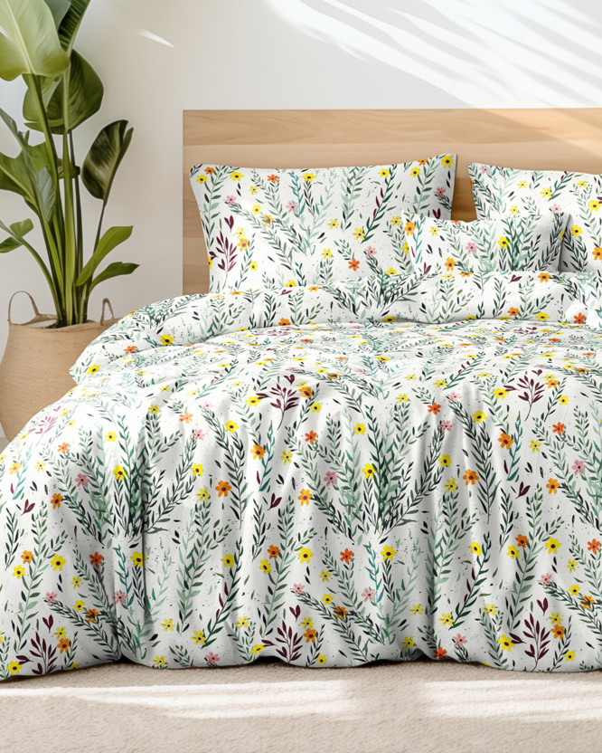 Lenjerie de pat din 100% bumbac - flori și frunze pictate