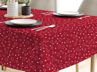 Față de masă din bumbac - model 015 - steluțe albe pe roșu