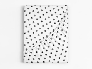 Cearceaf de pat din bumbac cu elastic - model 528 - lăbuțe negre pe alb
