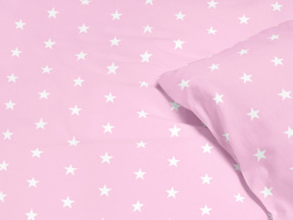 Lenjerie de pat din 100% bumbac pentru copii - model 1042 - steluțe albe pe roz
