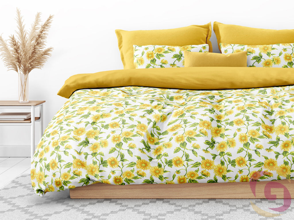 famous energy fist Lenjerie de pat Duo 100% bumbac - model 071 floarea-soarelui și Uni galben-miere  | Goldea.ro