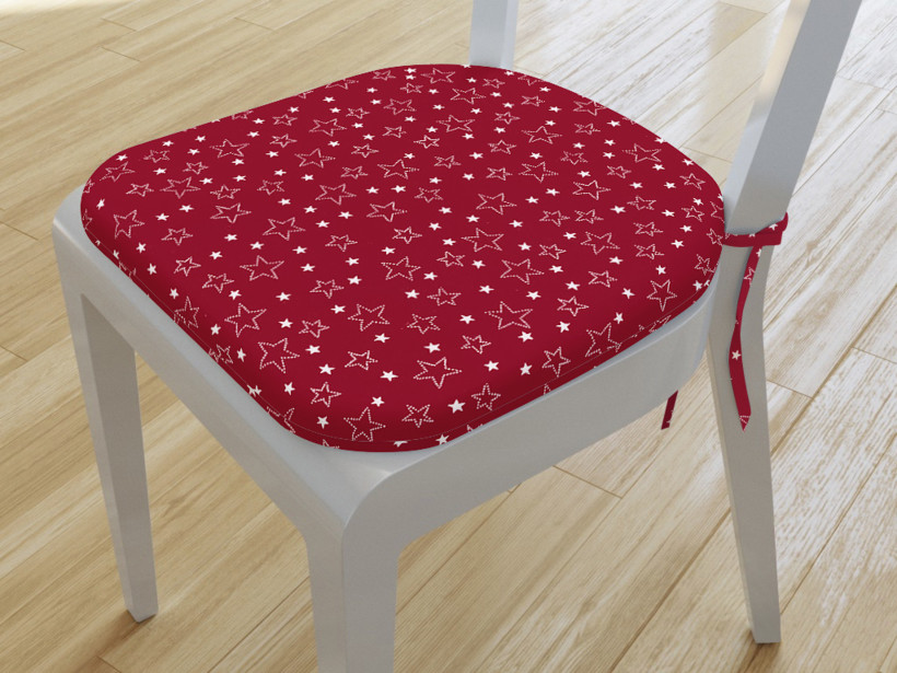 Pernă pentru scaun colțuri rotunde din bumbac 39x37cm - model 015 - steluțe albe pe roșu